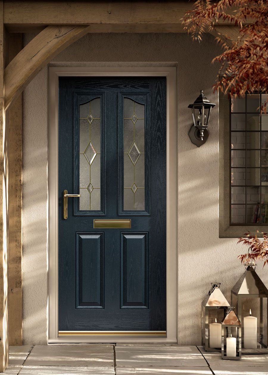 Esteem Brow Blue Kara Door with Brass Fittings